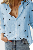 Casual Print Buckle Turndown Collar Tops