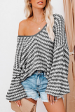 Casual Striped Basic V Neck Tops Sweater