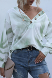 Casual Tie Dye Buckle V Neck Tops