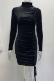 Fashion Elegant Solid Split Joint Fold Half A Turtleneck Pencil Skirt Dresses