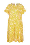 Fashion Street Print Flounce O Neck Printed Dress Dresses