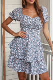 Casual Elegant Floral Flounce Strap Design Strapless A Line Dresses