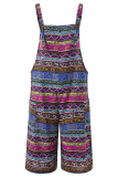 Casual Print Pocket Capris Square Collar Loose Jumpsuits
