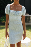 Fashion Street Print Backless Square Collar A Line Dresses