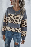Fashion Casual Print Split Joint O Neck Tops
