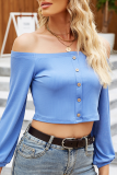 Fashion Elegant Solid Buckle Off the Shoulder Tops