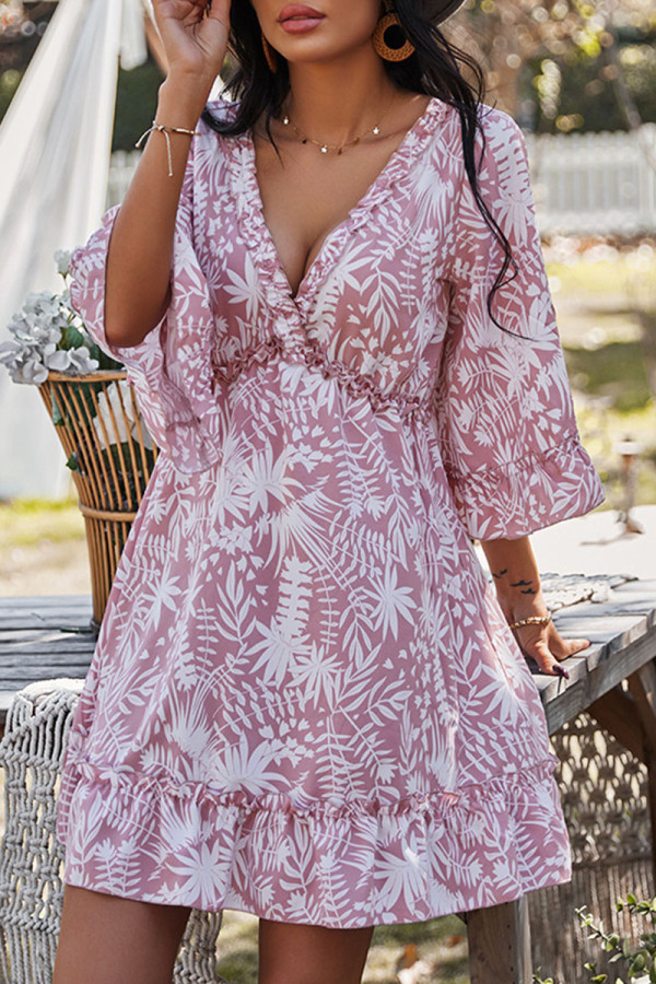 Fashion Sexy Print Split Joint V Neck Printed Dresses