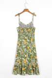 Vacation Floral Bandage Flounce V Neck A Line Dresses