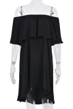 Fashion Elegant Solid Split Joint Flounce Off the Shoulder A Line Dresses