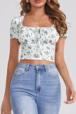 Fashion Casual Print Split Joint Square Collar T-Shirts