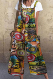 Casual Street Graffiti Pocket Buttons Capris Square Collar Loose Jumpsuits