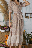 Elegant Floral With Belt Mesh V Neck A Line Dresses