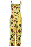 Fashion Street Print Split Joint Spaghetti Strap Loose Jumpsuits