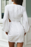 Fashion Sexy Solid Hollowed Out V Neck A Line Dresses