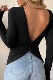 Fashion Casual Solid Backless O Neck T-Shirts