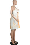 Fashion Sweet Print Hollowed Out V Neck A Line Dresses
