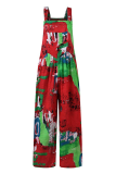 Casual Print Split Joint Pocket Square Collar Straight Jumpsuits