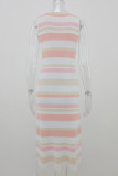 Fashion Street Striped Split Joint O Neck A Line Dresses