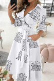 Fashion Street Print Frenulum V Neck A Line Dresses