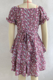 Casual Elegant Floral Flounce Strap Design Strapless A Line Dresses