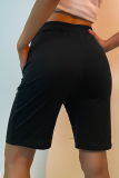Casual Solid Draw String Pocket Capris Straight Solid Color Bottoms