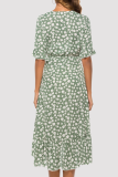 Fashion Elegant Floral Frenulum Flounce Slit V Neck A Line Dresses