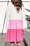 Casual Patchwork Contrast O Neck Cake Skirt Dresses
