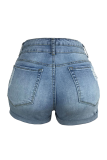 Street Solid Ripped Straight Denim Shorts