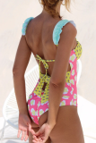 Sexy Print Color Block Bandage Swimwears