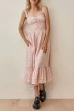Fashion Sweet Plaid Split Joint Flounce Strapless Waist Skirt Dresses