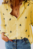 Casual Print Buckle Turndown Collar Tops