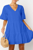 Fashion Sexy Solid Split Joint V Neck Pleated Dresses