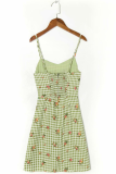 Fashion Sweet Plaid Floral Split Joint Strapless A Line Dresses