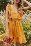 Fashion Bohemian Solid Split Joint V Neck A Line Dresses