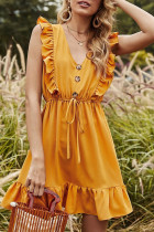 Fashion Bohemian Solid Split Joint V Neck A Line Dresses