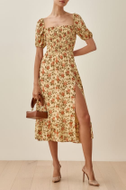 Elegant Floral High Opening Square Collar A Line Dresses