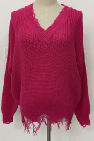 Fashion Street Solid Tassel V Neck Tops