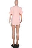 Casual Solid Buckle Strap Design V Neck Tops