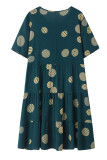 Fashion Casual Print Split Joint O Neck Princess Plus Size Dresses