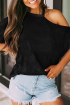 Casual Solid Split Joint Asymmetrical Collar T-Shirts