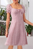 Fashion Sweet Print Split Joint V Neck A Line Dresses