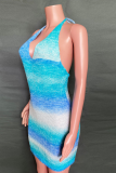 Fashion Street Gradual Change Frenulum Halter Wrapped Skirt Dresses