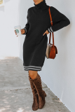 Casual Striped Basic Turtleneck Dresses