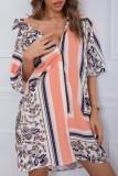 Fashion Casual Geometric Split Joint Turndown Collar A Line Dresses