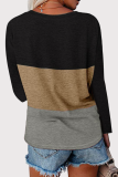 Casual Color Lump Split Joint V Neck Tops