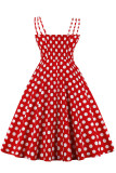 Fashion Vintage Polka Dot Split Joint Spaghetti Strap Princess Dresses