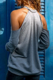 Fashion Street Solid Ripped O Neck T-Shirts
