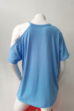 Casual Solid Split Joint Asymmetrical Collar T-Shirts