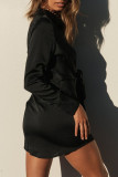 Fashion Street Solid Split Joint Turndown Collar Wrapped Skirt Dresses