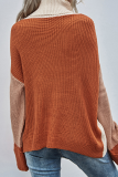 Casual Patchwork Contrast Turndown Collar Tops Sweater